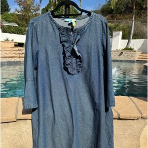 Chambray Ruffle Shift Dress size us14 Draper jones
